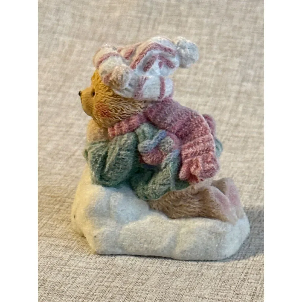 Cute Winter Bear Figurine Sitting on Snow Wearing Hat and Scarf Collectible VTG